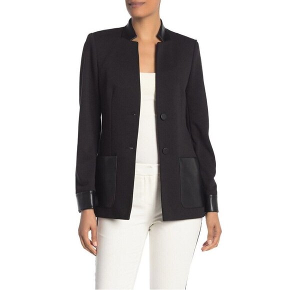Calvin Klein $149 Faux Leather Trim Blazer Jacket Sz 2 - Picture 1 of 3